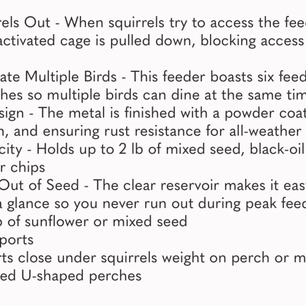Squirrel-Be-Gone Bird Feeder, 2LB Squirrel Proof Outdoor Wild Bird Feeder